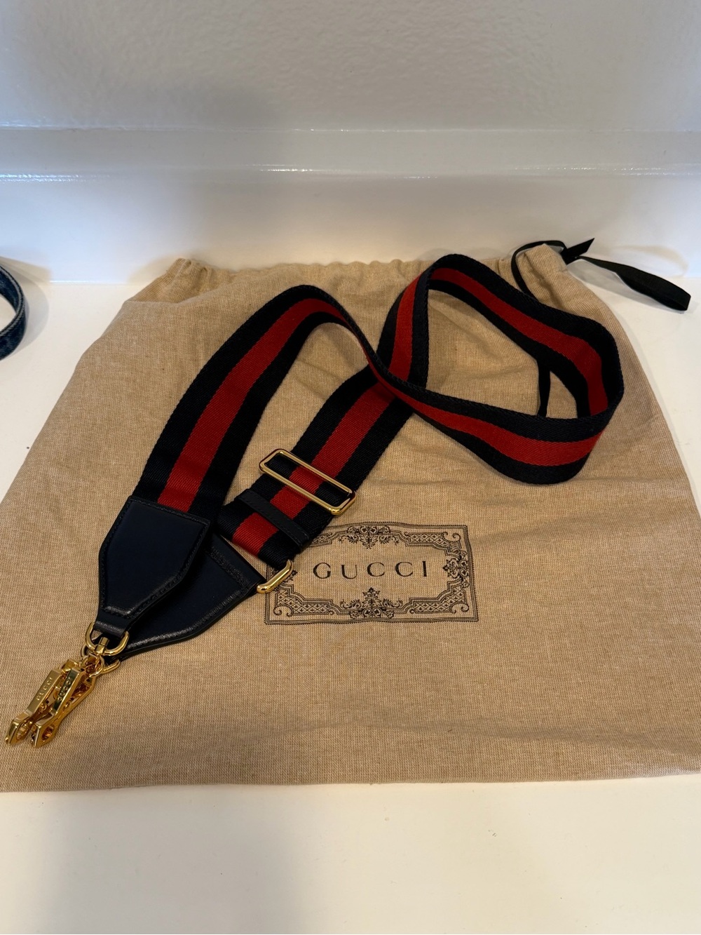 Gucci Web Stripe Bag Strap Gold Lobster Clasp Adjustable New